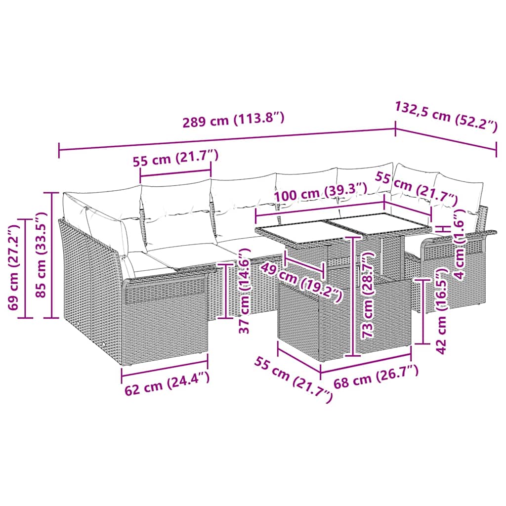 Gartensofa-set mit Kissen 8 pcs Hellgrau Poly-Rattan