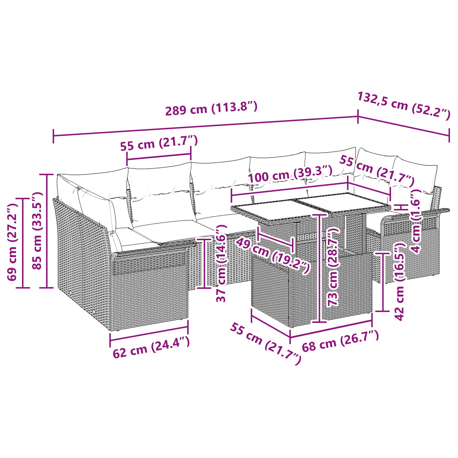 Gartensofa-set mit Kissen 8 pcs Braun Poly-Rattan