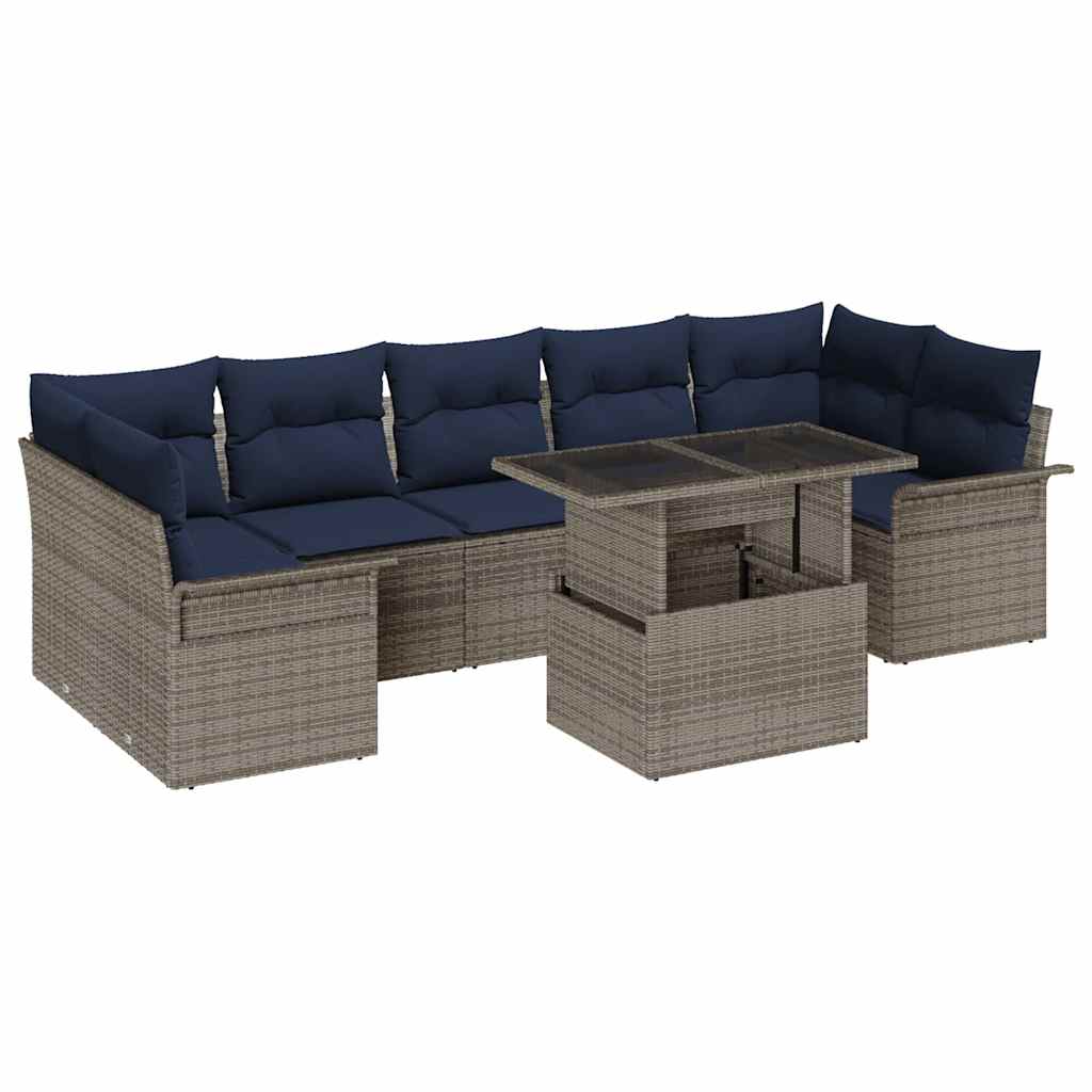 Gartensofa-set mit Kissen 8 pcs Grau Poly-Rattan
