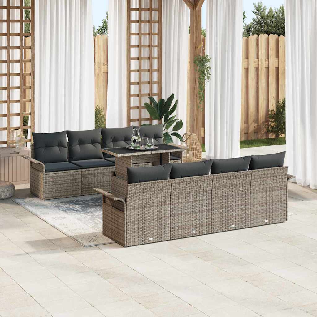 Gartensofa-set mit Kissen 9 pcs Grau Poly-Rattan