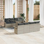 Gartensofa-set mit Kissen 9 pcs Hellgrau Poly-Rattan