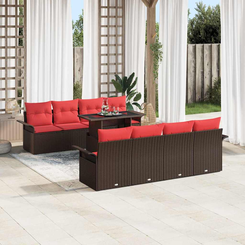 Gartensofa-set mit Kissen 8 pcs Braun Poly-Rattan