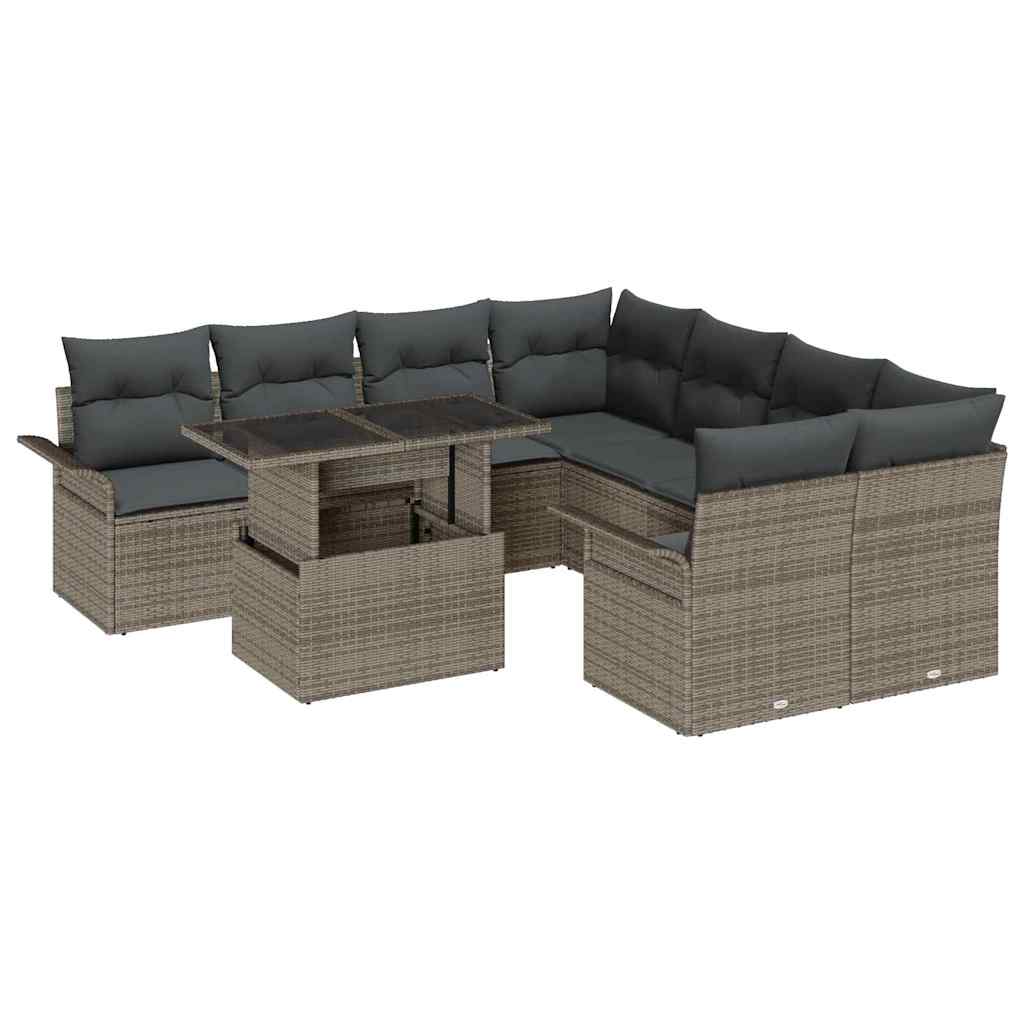 Gartensofa-set mit Kissen 9 pcs Grau Poly-Rattan