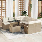 Garten-Sofa-Set mit Kissen 9 pcs Beige Poly Rattan