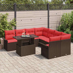 Garten-Sofa-Set mit Kissen 9 pcs Braun Poly Rattan