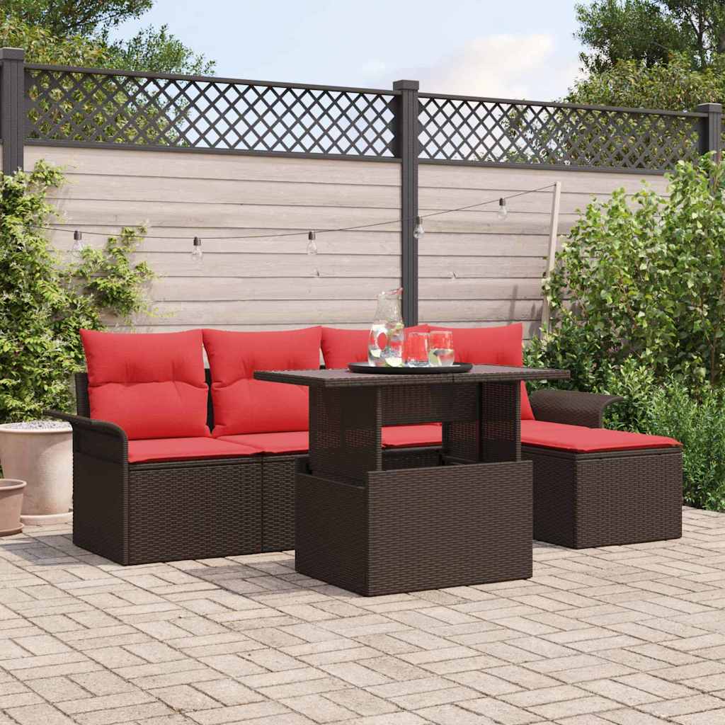 Gartensofa-set mit Kissen 6 pcs Braun Poly-Rattan