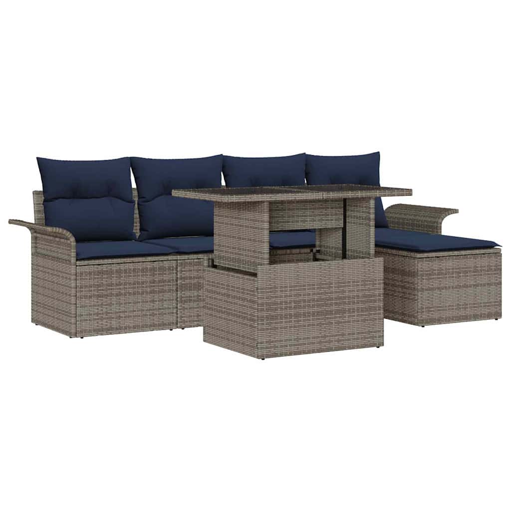 Gartensofa-set mit Kissen 6 pcs Grau Poly-Rattan