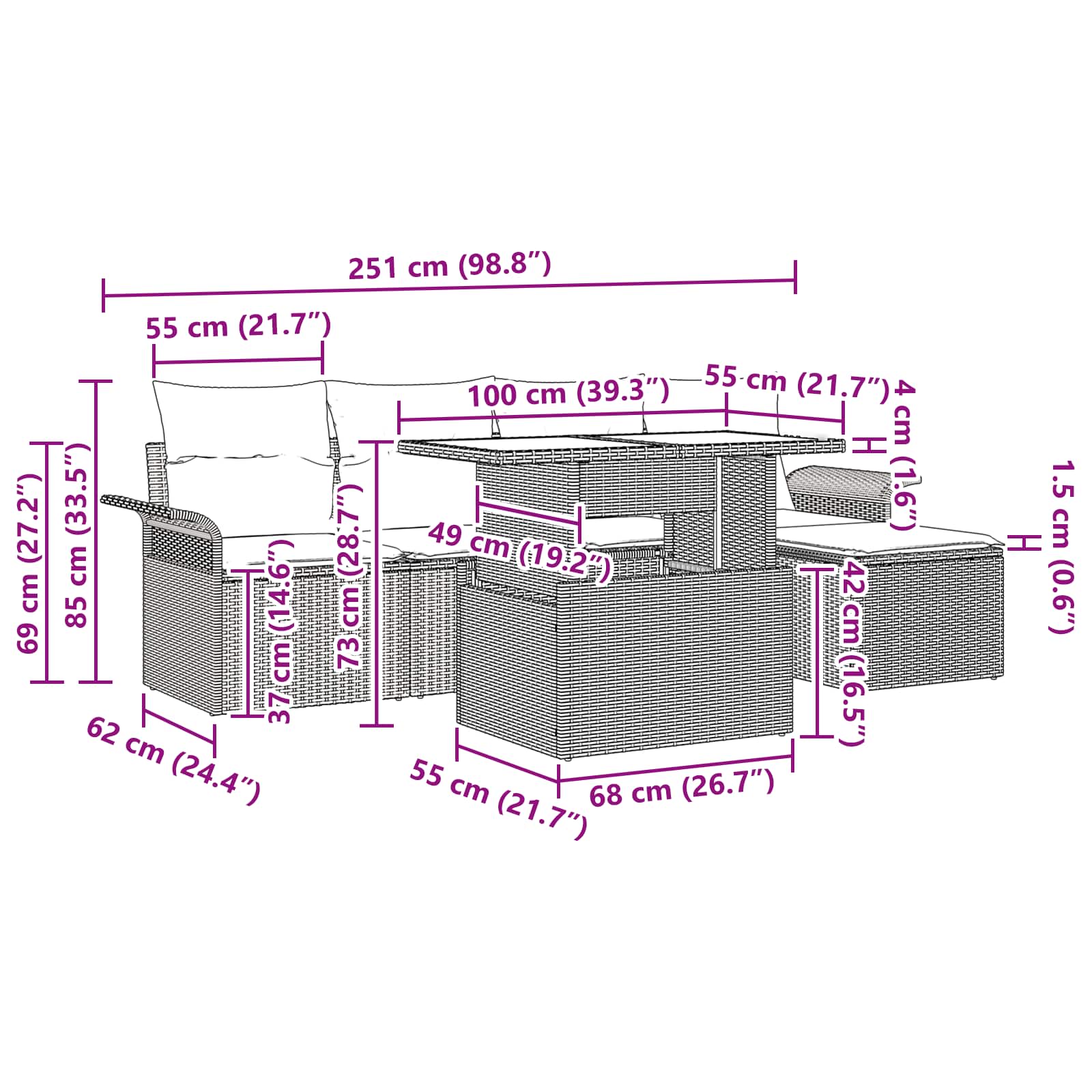 Gartensofa-set mit Kissen 6 pcs Grau Poly-Rattan