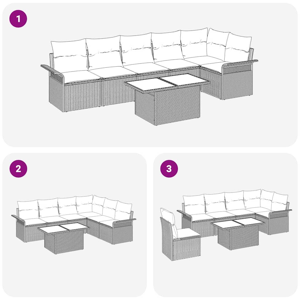 Gartensofa-set mit Kissen 7 pcs Braun Poly-Rattan