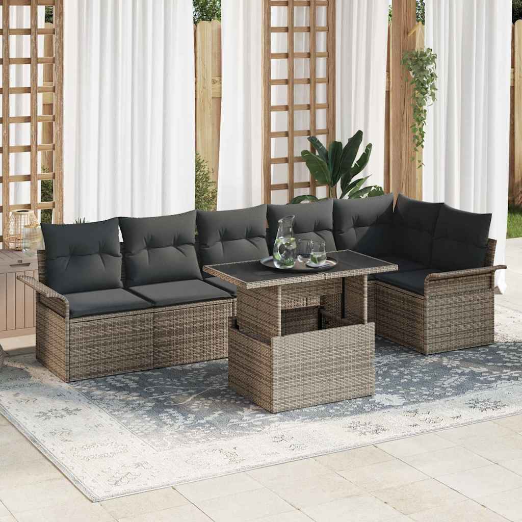 Gartensofa-set mit Kissen 7 pcs Grau Poly-Rattan