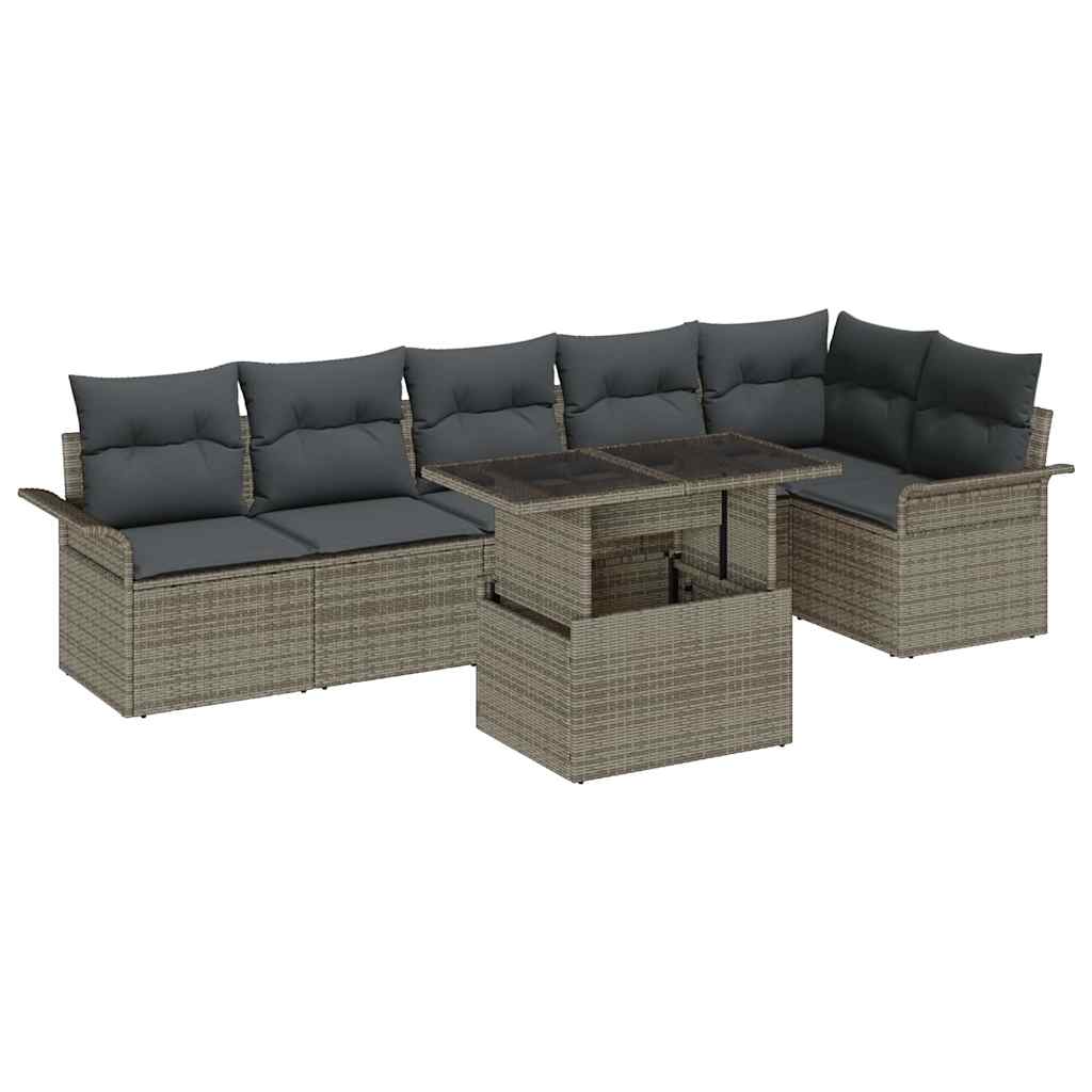 Gartensofa-set mit Kissen 7 pcs Grau Poly-Rattan