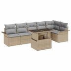 Gartensofa-set mit Kissen 7 pcs Beige Poly-Rattan