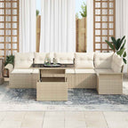 Gartensofa-set mit Kissen 7 pcs Beige Poly-Rattan