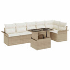 Gartensofa-set mit Kissen 7 pcs Beige Poly-Rattan