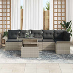 Gartensofa-set mit Kissen 7 pcs Hellgrau Poly-Rattan