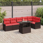 Gartensofa-set mit Kissen 7 pcs Braun Poly-Rattan