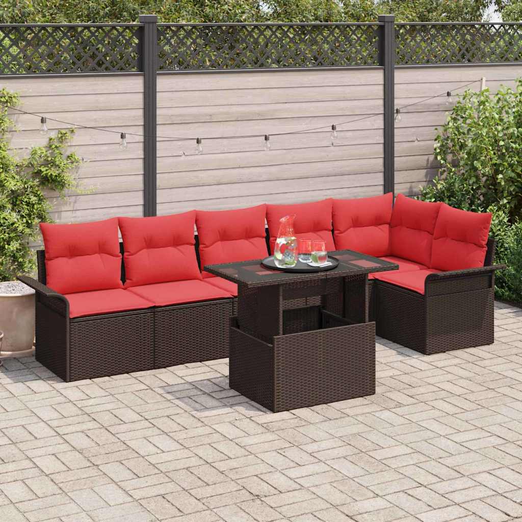 Gartensofa-set mit Kissen 7 pcs Braun Poly-Rattan