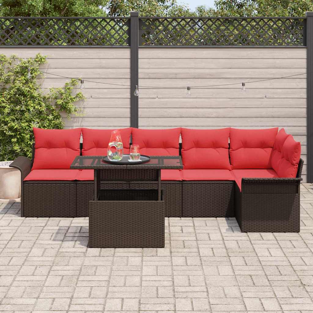 Gartensofa-set mit Kissen 7 pcs Braun Poly-Rattan