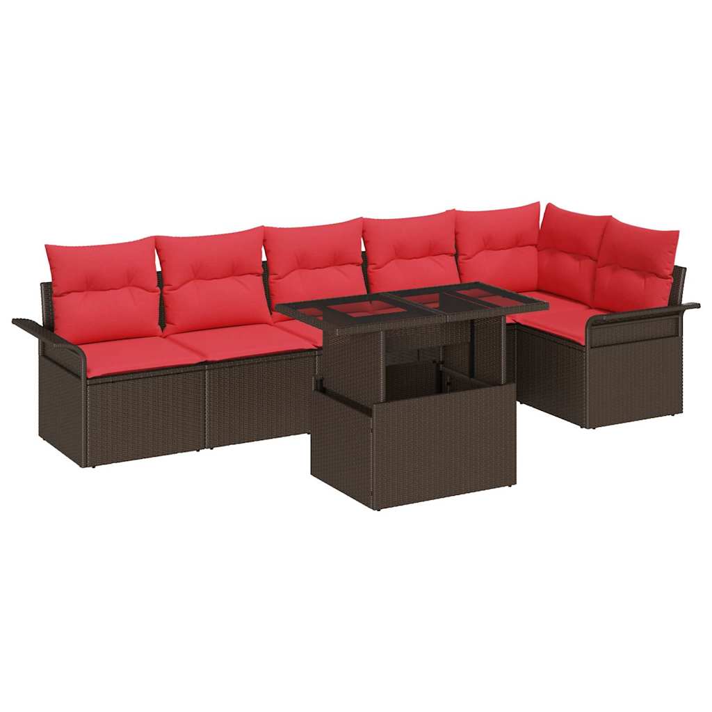 Gartensofa-set mit Kissen 7 pcs Braun Poly-Rattan