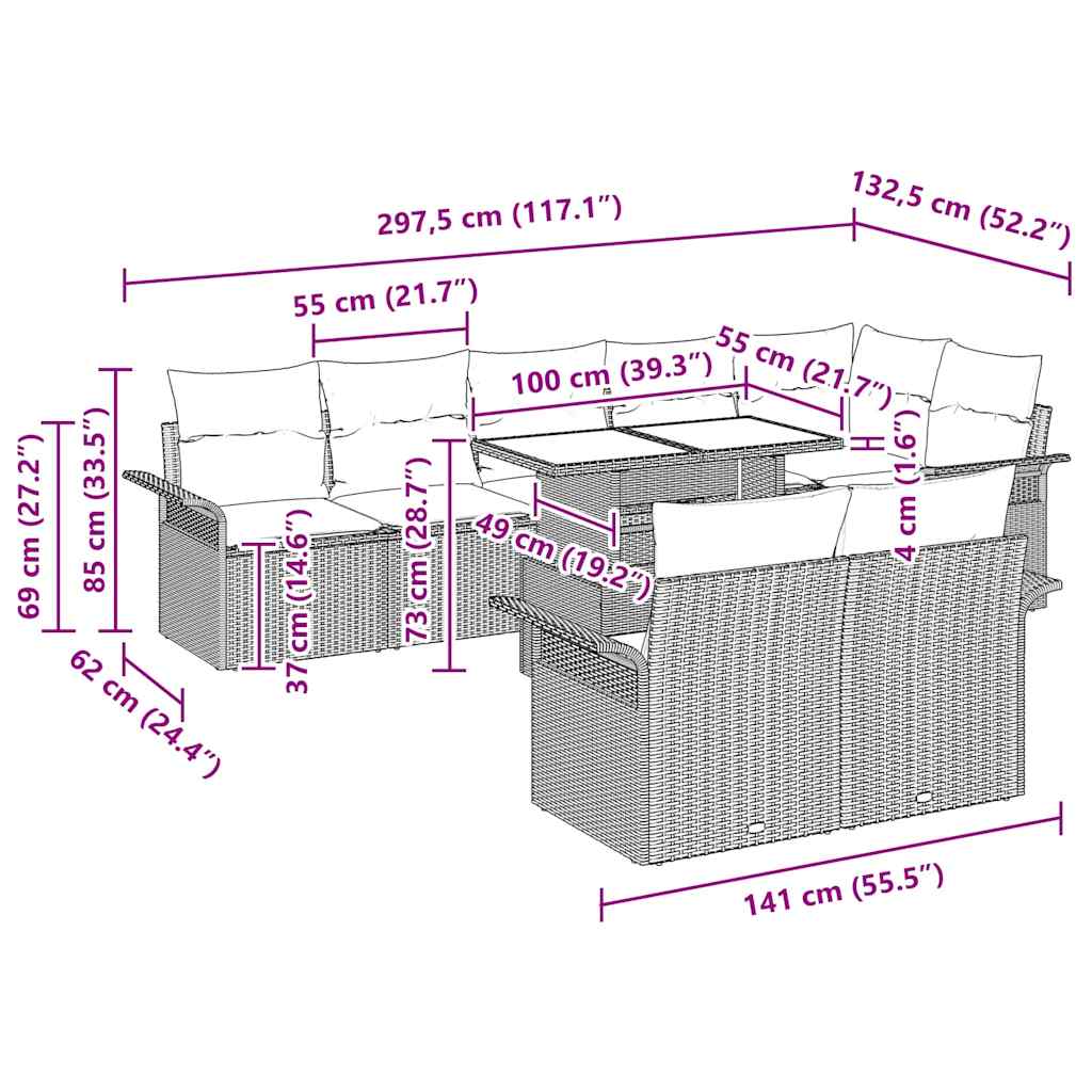 Gartensofa-set mit Kissen 9 pcs Schwarz Poly-Rattan