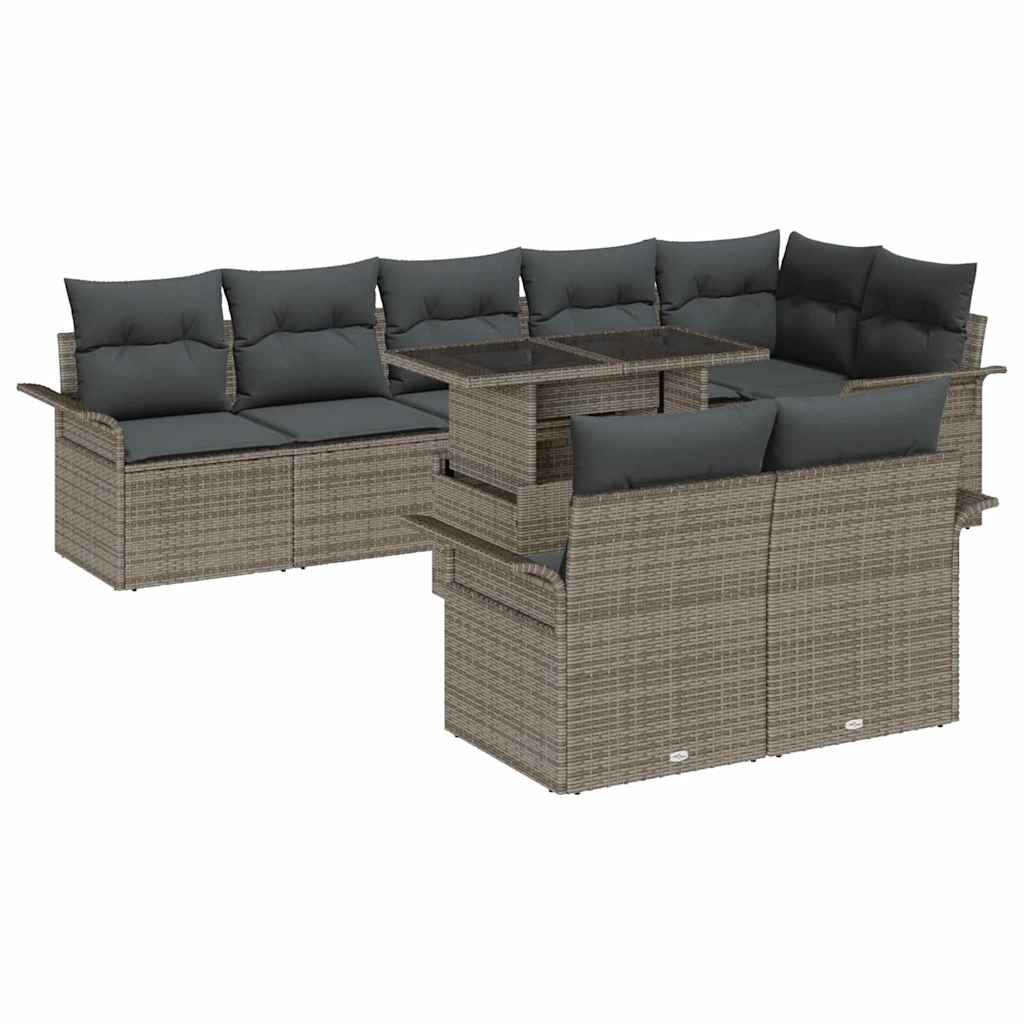 Gartensofa-set mit Kissen 9 pcs Grau Poly-Rattan