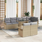 Gartensofa-set mit Kissen 9 pcs Beige Poly-Rattan