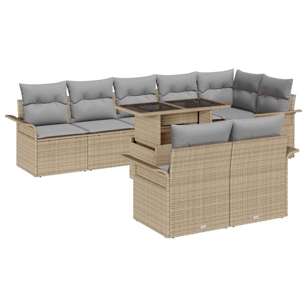 Gartensofa-set mit Kissen 9 pcs Beige Poly-Rattan