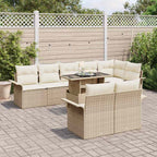 Gartensofa-set mit Kissen 9 pcs Beige Poly-Rattan