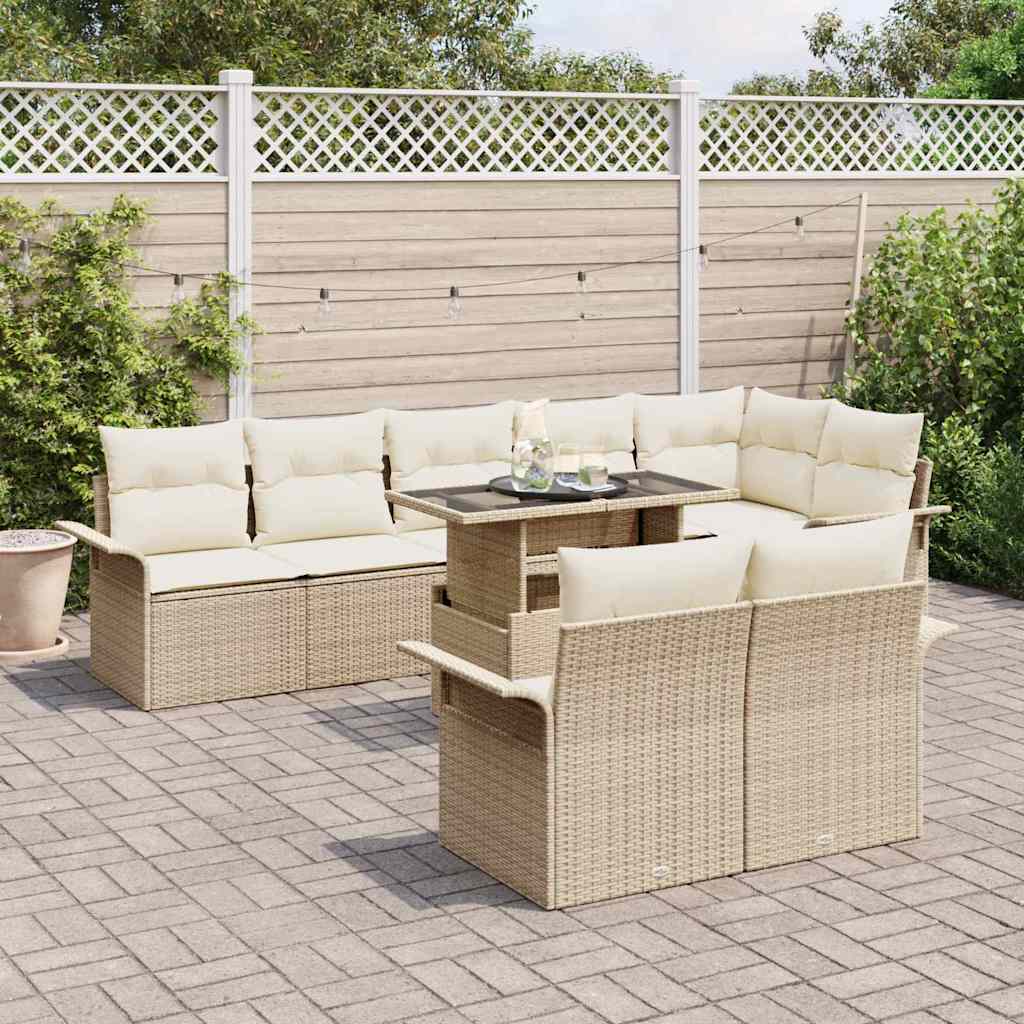 Gartensofa-set mit Kissen 9 pcs Beige Poly-Rattan
