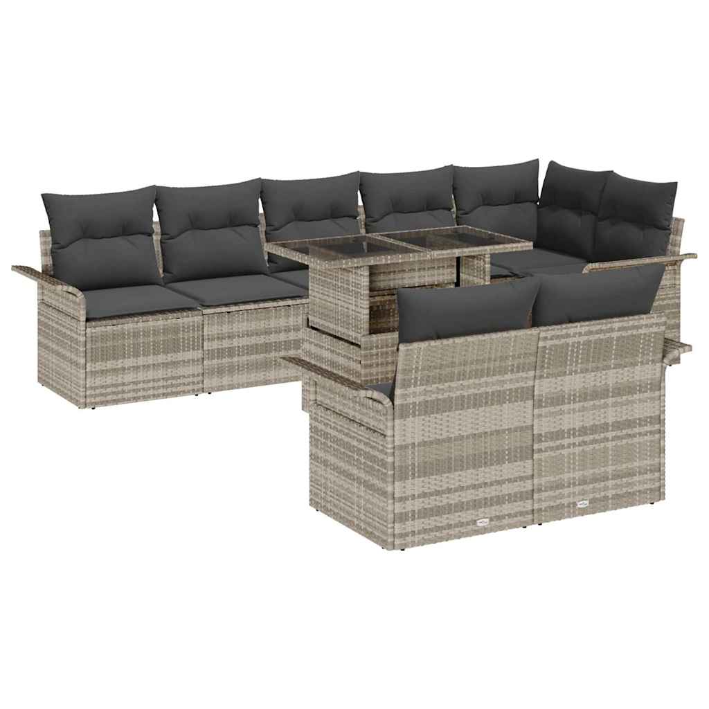 Gartensofa-set mit Kissen 9 pcs Hellgrau Poly-Rattan