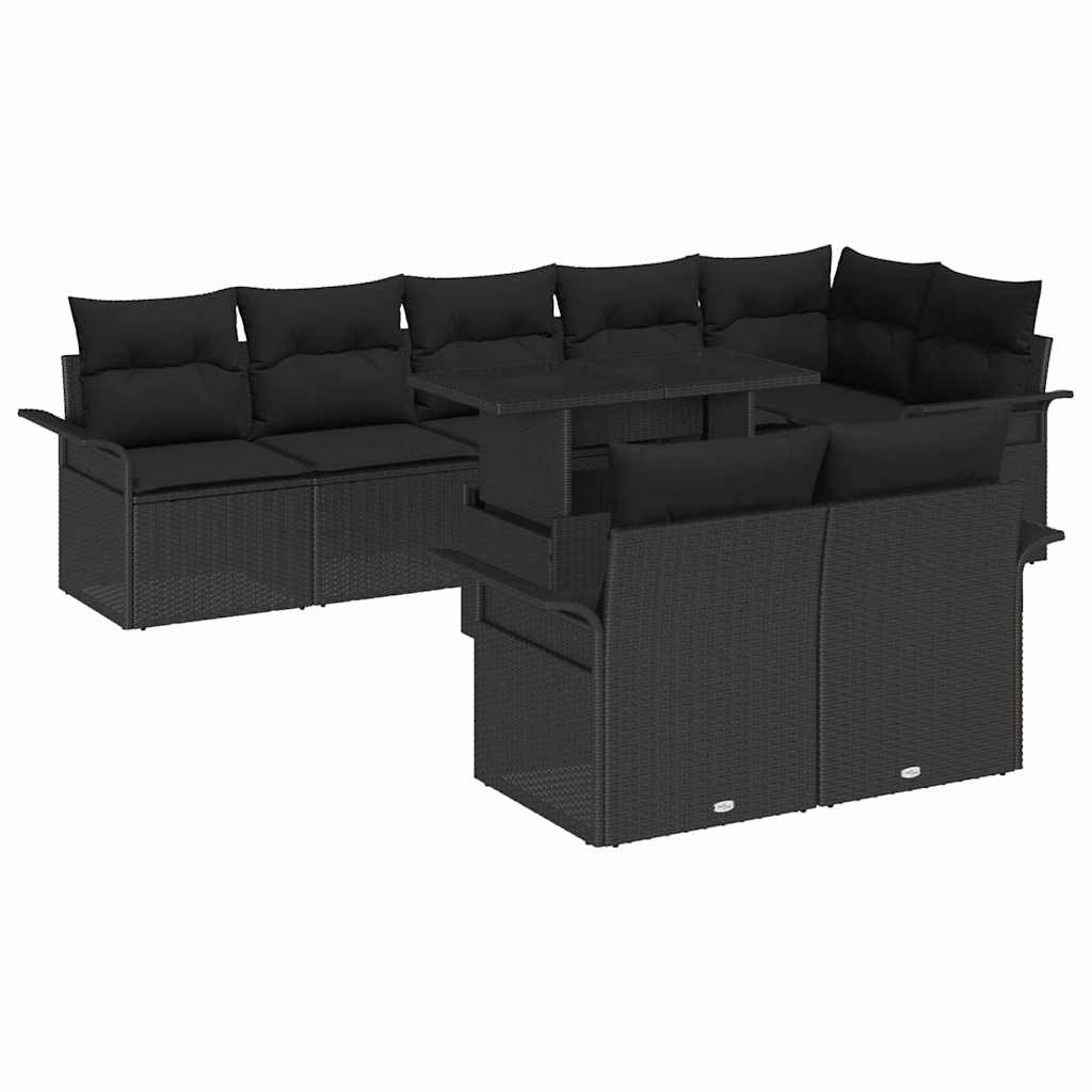 Gartensofa-set mit Kissen 9 pcs Schwarz Poly-Rattan