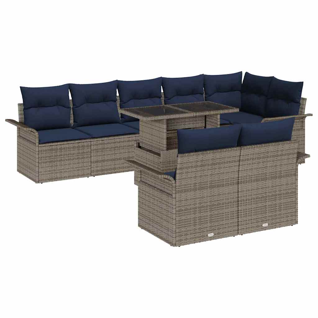 Gartensofa-set mit Kissen 9 pcs Grau Poly-Rattan