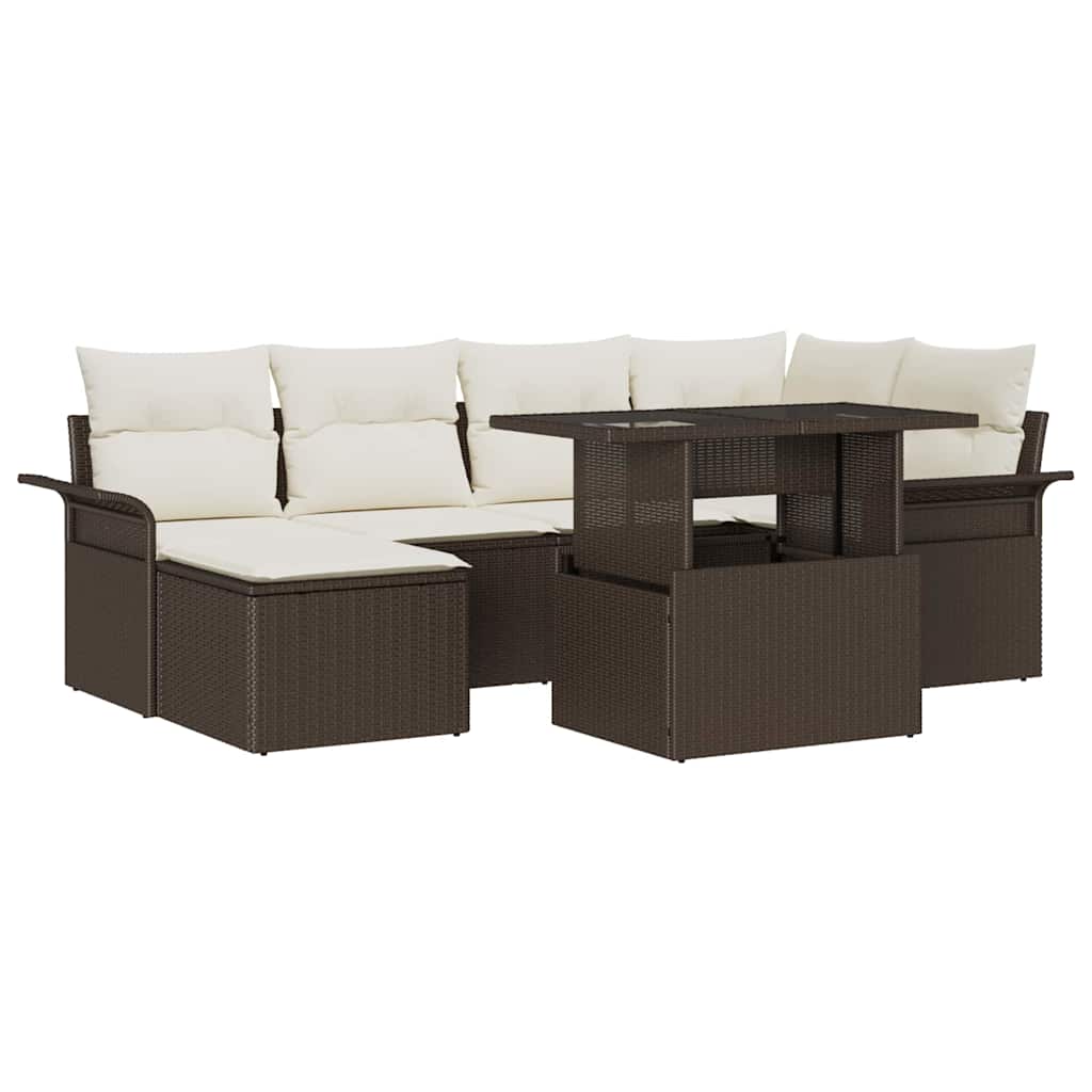 Gartensofa-set mit Kissen 7 pcs Braun Poly-Rattan