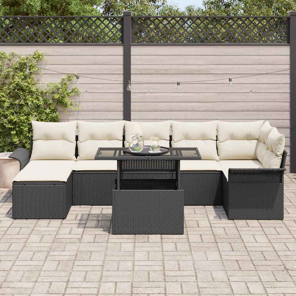 Sofa Set mit Kissen 8 pcs Schwarz Poly-Rattan