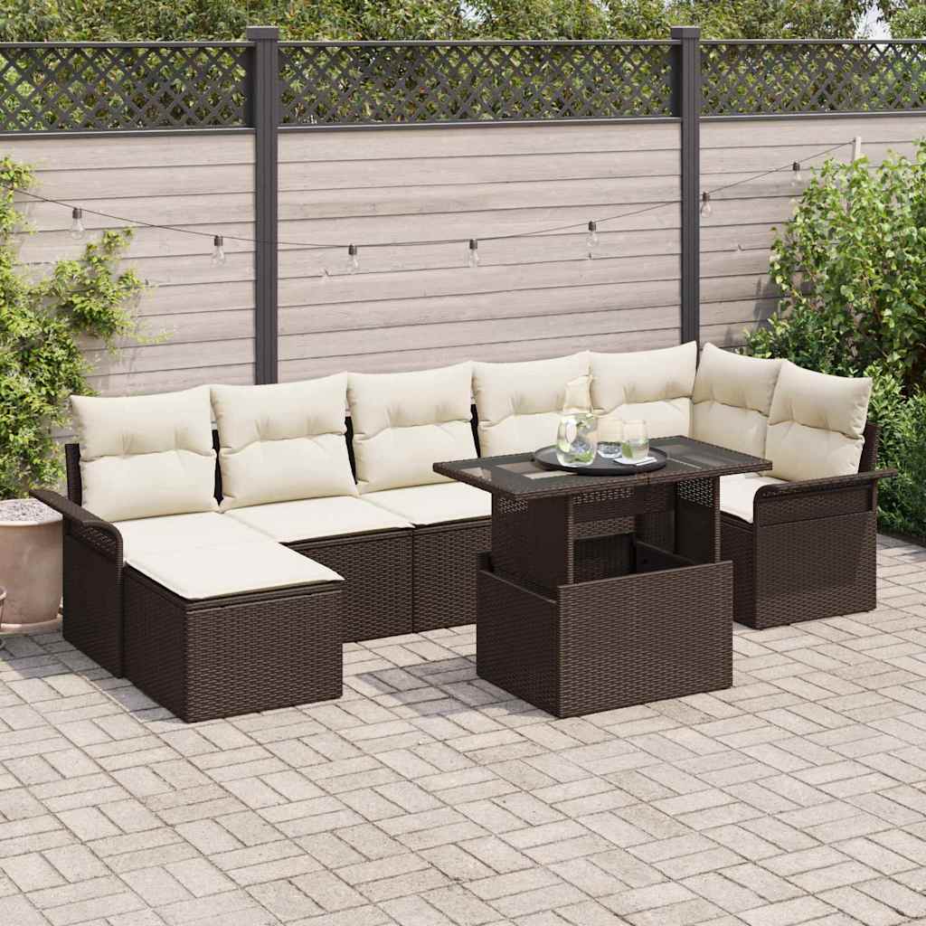 Sofa Set mit Kissen 8 pcs Braun Poly-Rattan