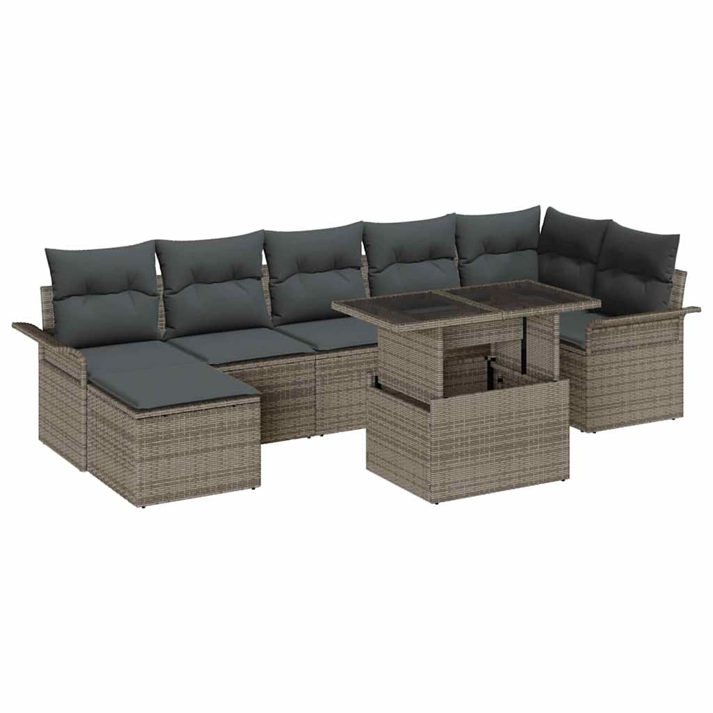 Sofa Set mit Kissen 8 pcs Grau Poly-Rattan