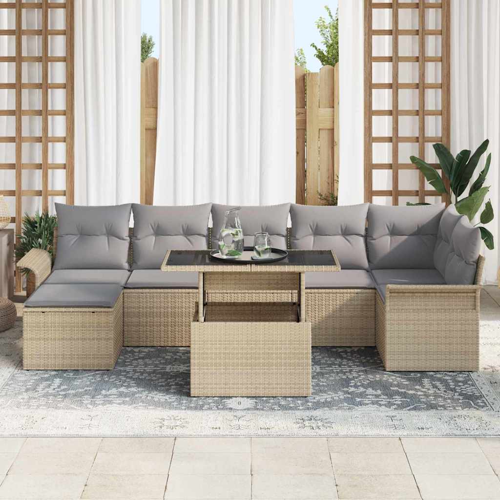 Sofa Set mit Kissen 8 pcs Beige Poly-Rattan