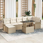 Sofa Set mit Kissen 8 pcs Beige Poly-Rattan