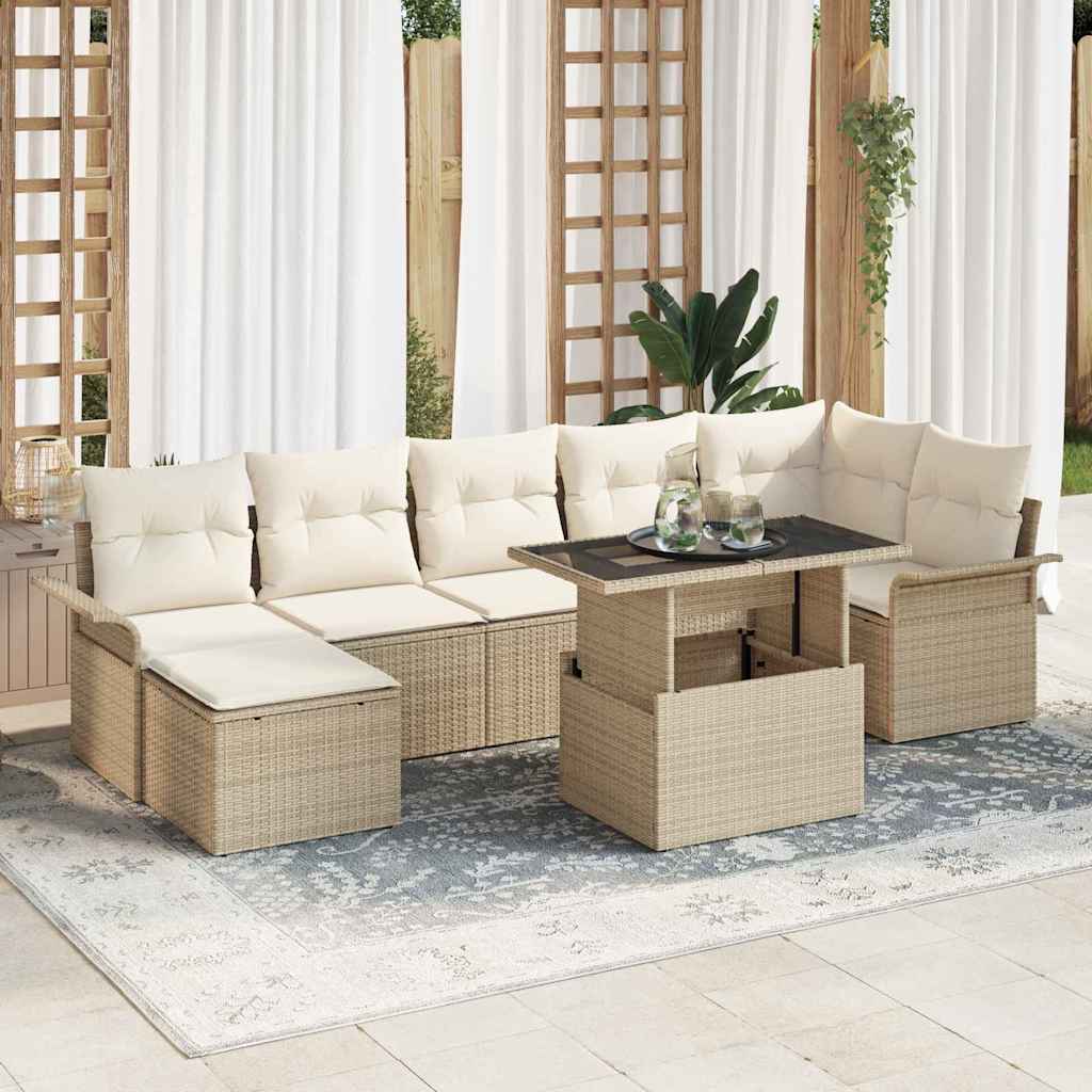 Sofa Set mit Kissen 8 pcs Beige Poly-Rattan