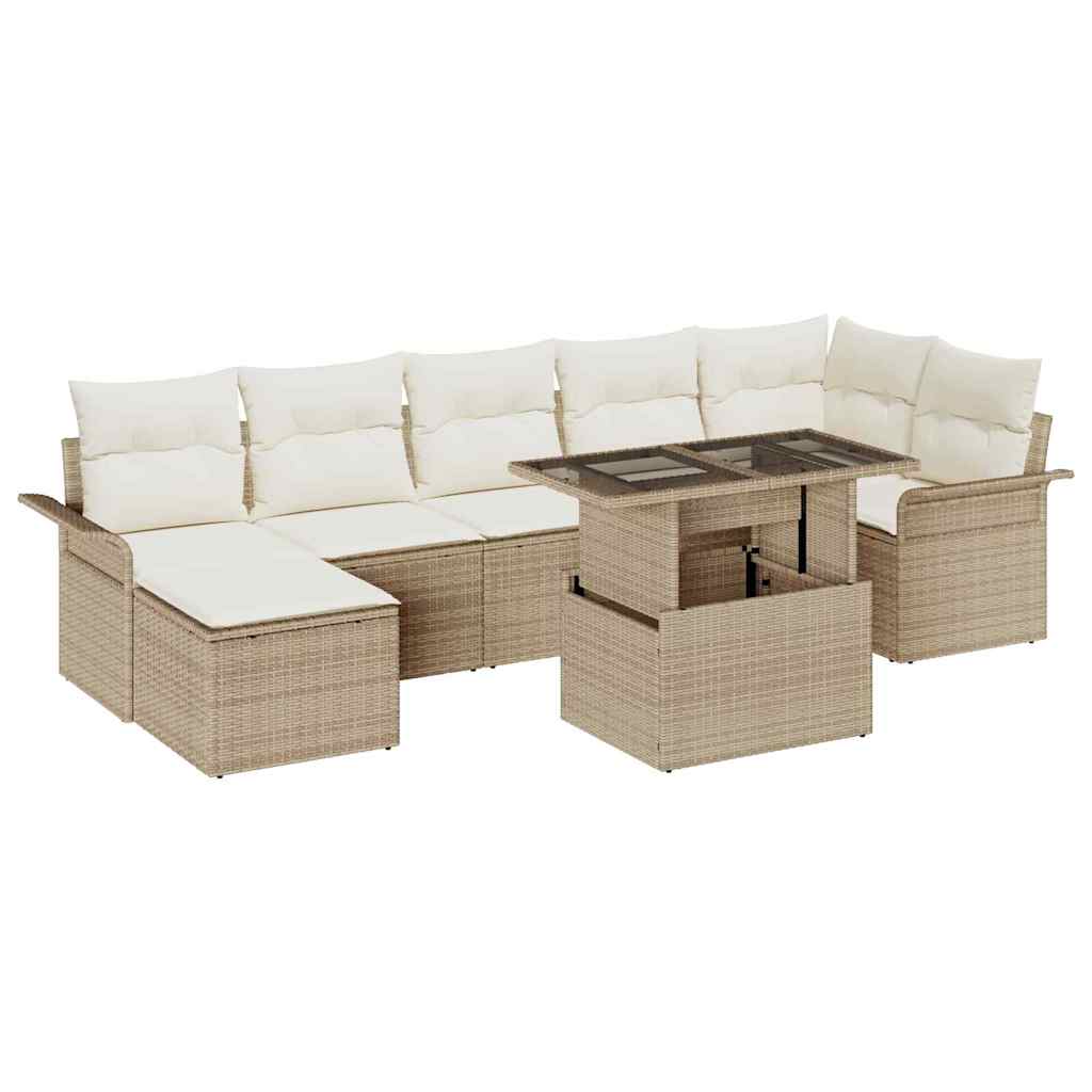 Sofa Set mit Kissen 8 pcs Beige Poly-Rattan