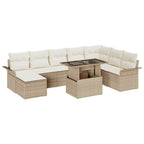 Sofa Set mit Kissen 9 pcs Beige Poly-Rattan