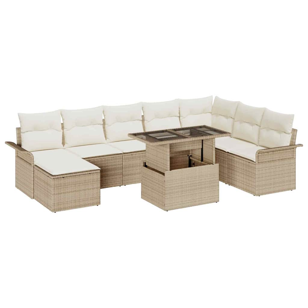 Sofa Set mit Kissen 9 pcs Beige Poly-Rattan