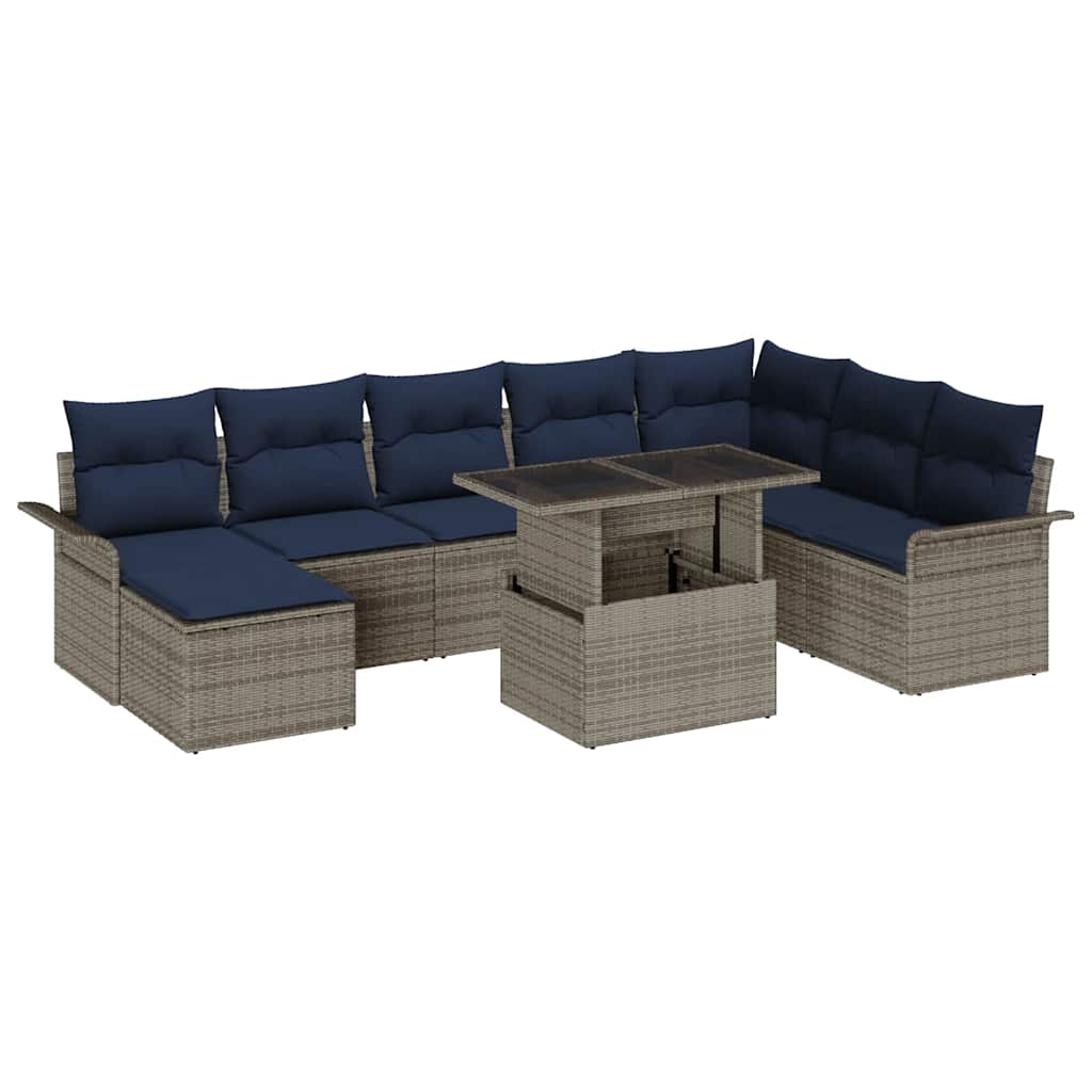 Gartensofa-set mit Kissen 9 pcs Grau Poly-Rattan