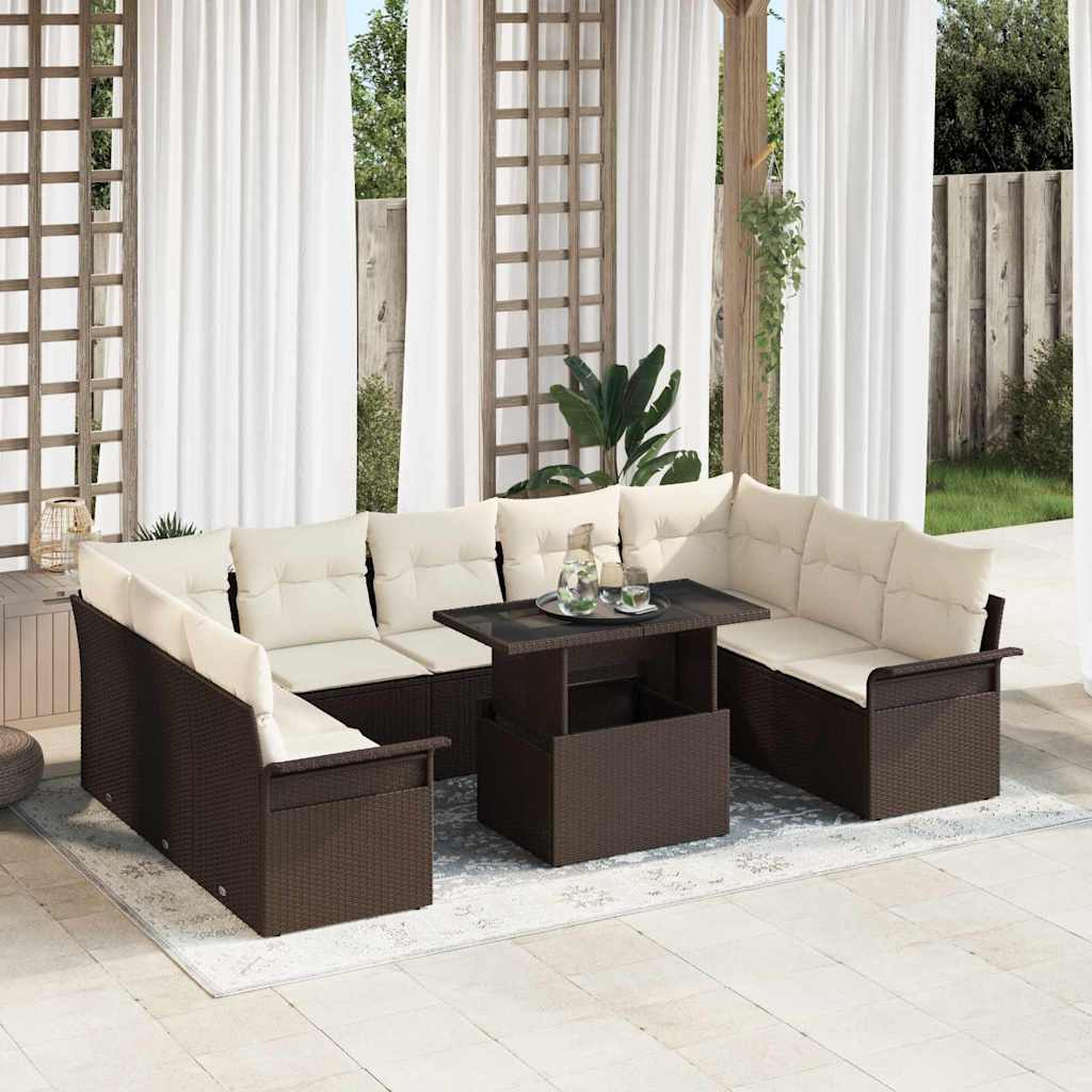 Sofa Set mit Kissen 10 pcs Braun Poly-Rattan