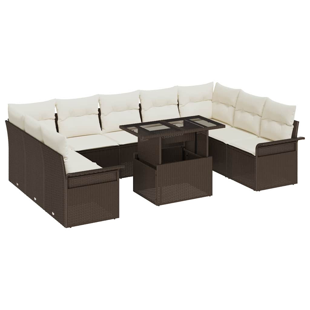 Sofa Set mit Kissen 10 pcs Braun Poly-Rattan