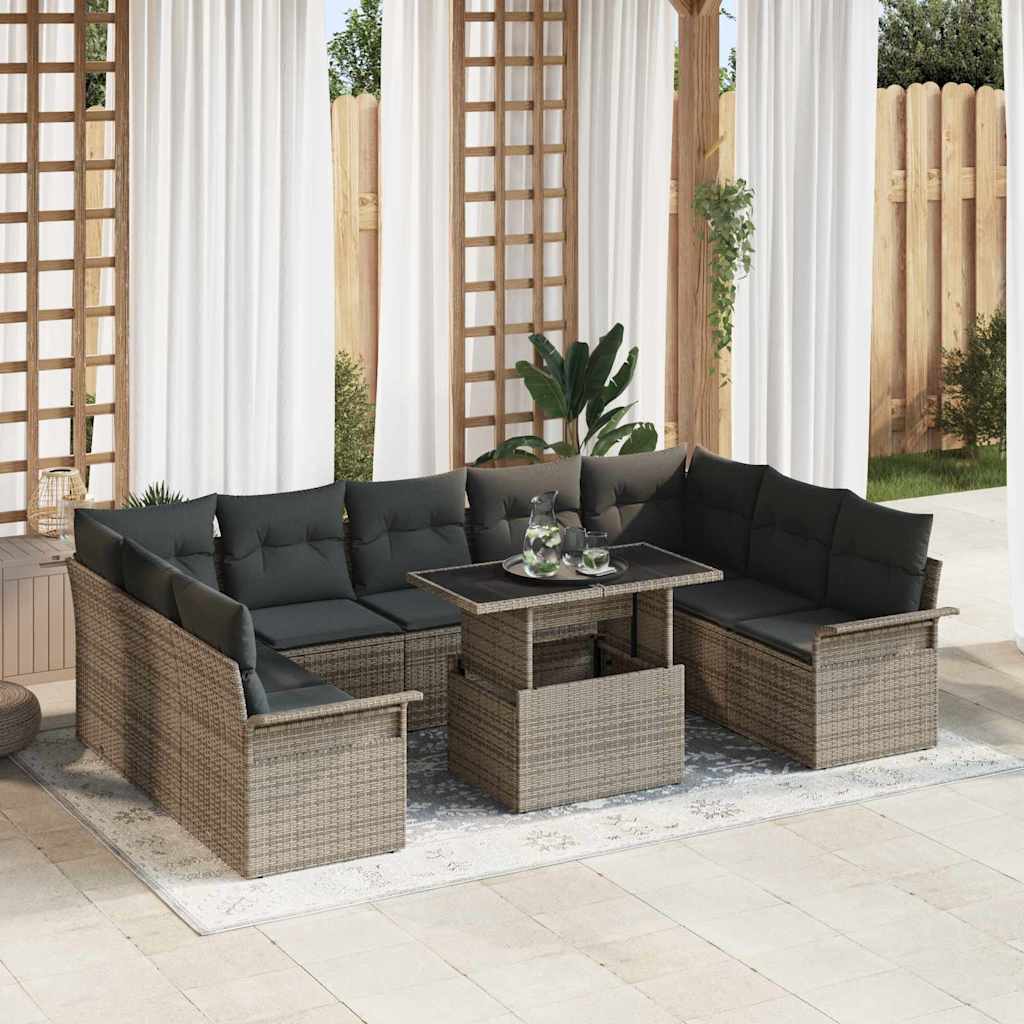 Sofa Set mit Kissen 10 pcs Grau Poly-Rattan