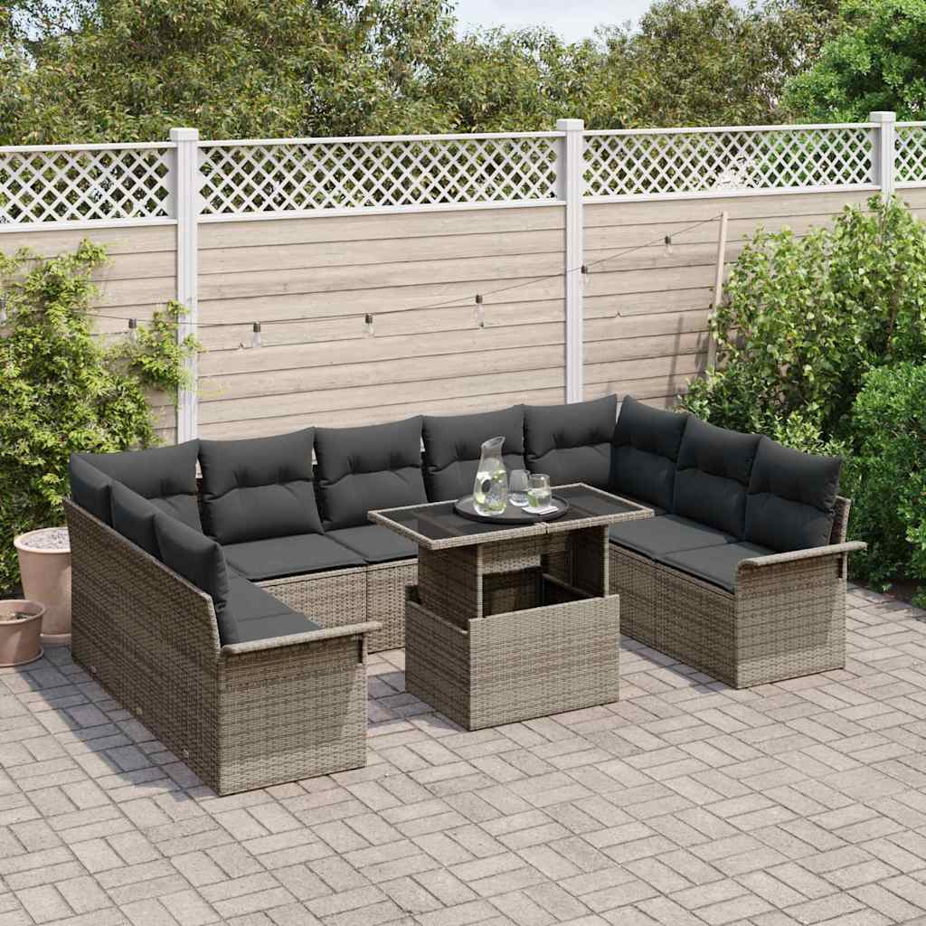 Sofa Set mit Kissen 10 pcs Grau Poly-Rattan
