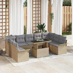 Sofa Set mit Kissen 10 pcs Beige Poly-Rattan