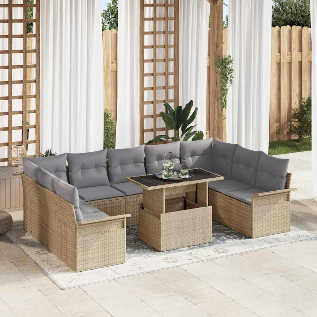 Sofa Set mit Kissen 10 pcs Beige Poly-Rattan