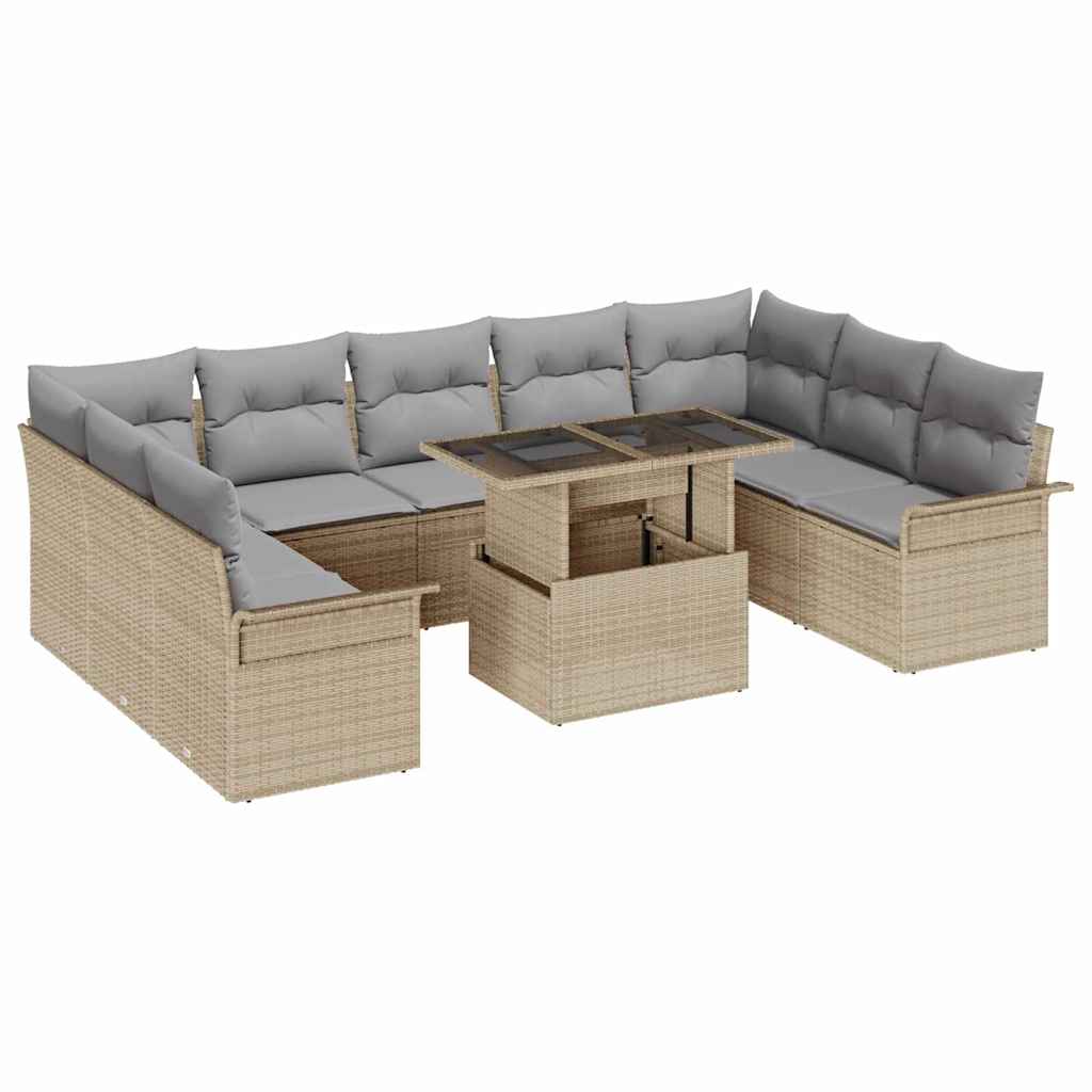 Sofa Set mit Kissen 10 pcs Beige Poly-Rattan